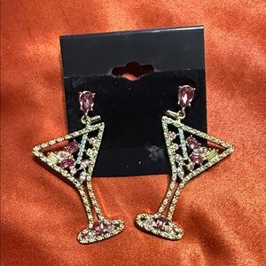 Betsey Johnson Gold and Pink Cocktail Earrings